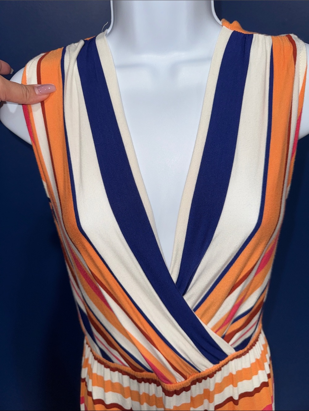 Merona- Orange & Navy Striped Sleeveless Dress Size Small - Picture 7 of 15
